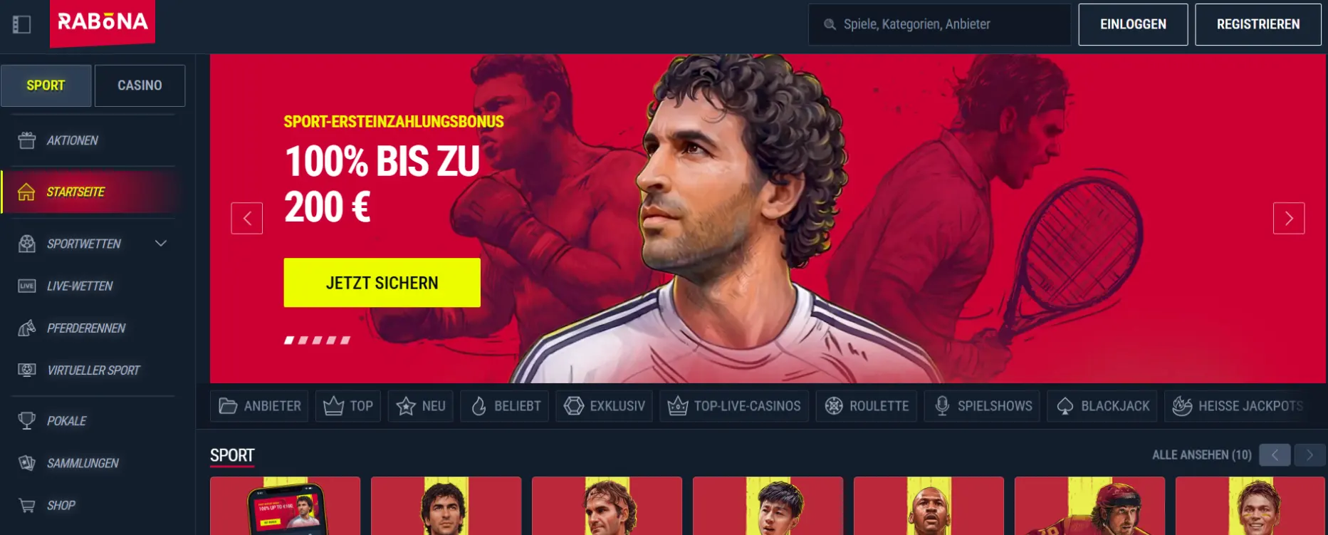 Rabona Casino Screen